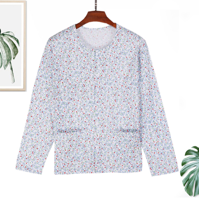 妈妈休闲女装上衣中年妇女T恤长袖秋装睡衣阿姨纯棉开衫衣服印花