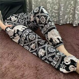 奶奶防蚊空调裤 纯棉绸老人休闲运动灯笼裤 女夏薄款 老太太收口睡裤