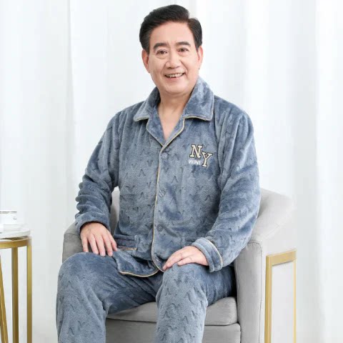 2024新款秋冬季爸爸保暖睡衣男装