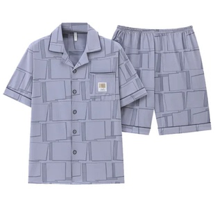 两件套中老年开衫 夏季 短裤 睡衣男短袖 系扣家居服父亲宽松 爸爸薄款
