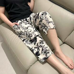 夏季老太太运动家居裤外穿奶奶七分裤纯棉绸老人透气薄款睡裤女式