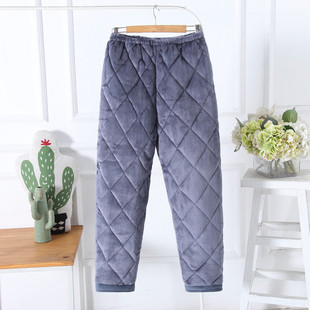老人珊瑚绒夹棉睡裤 200斤爷爷加厚起居裤 特大码 爸爸一条过冬棉裤