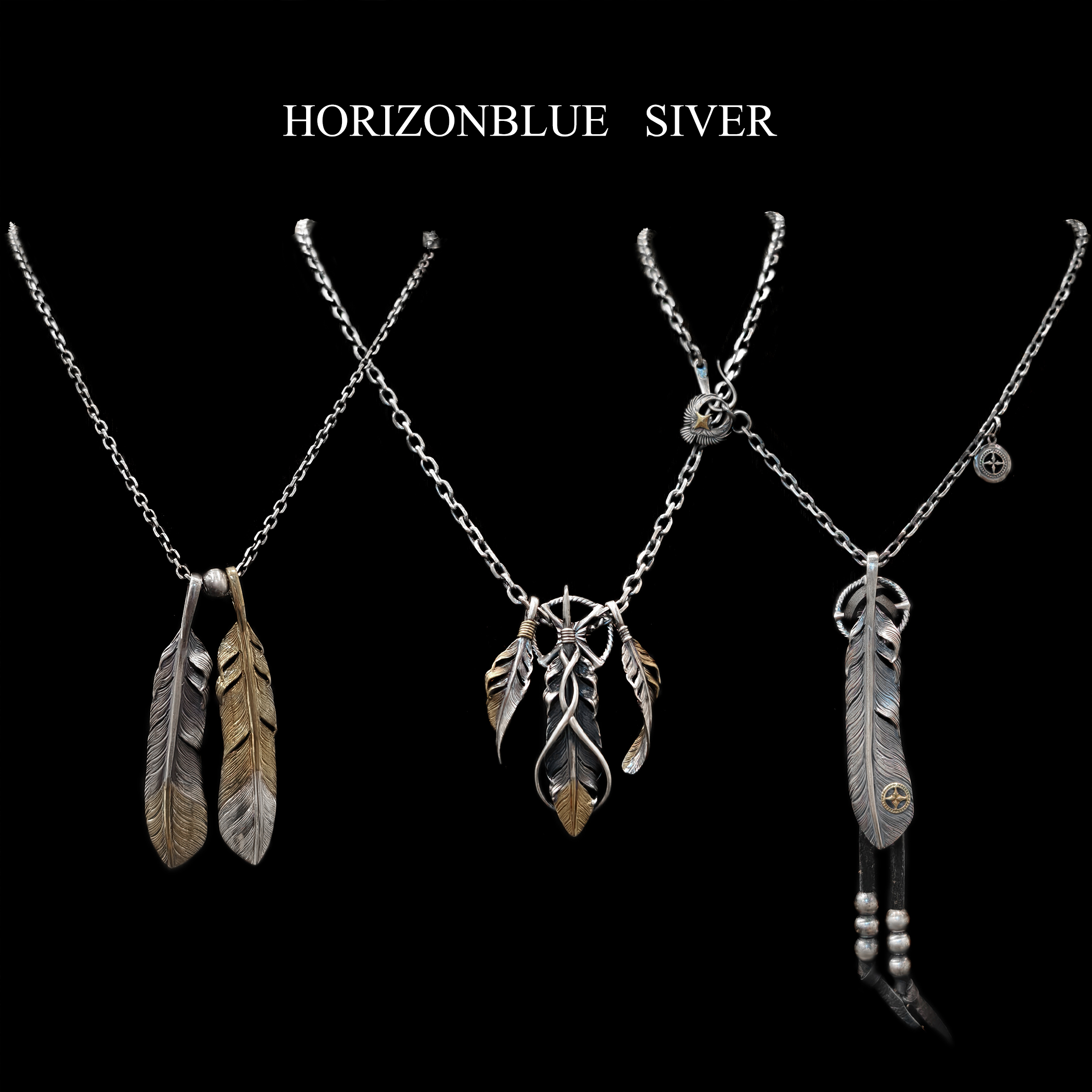 HORIZIONBLUESIVER925银羽毛项链