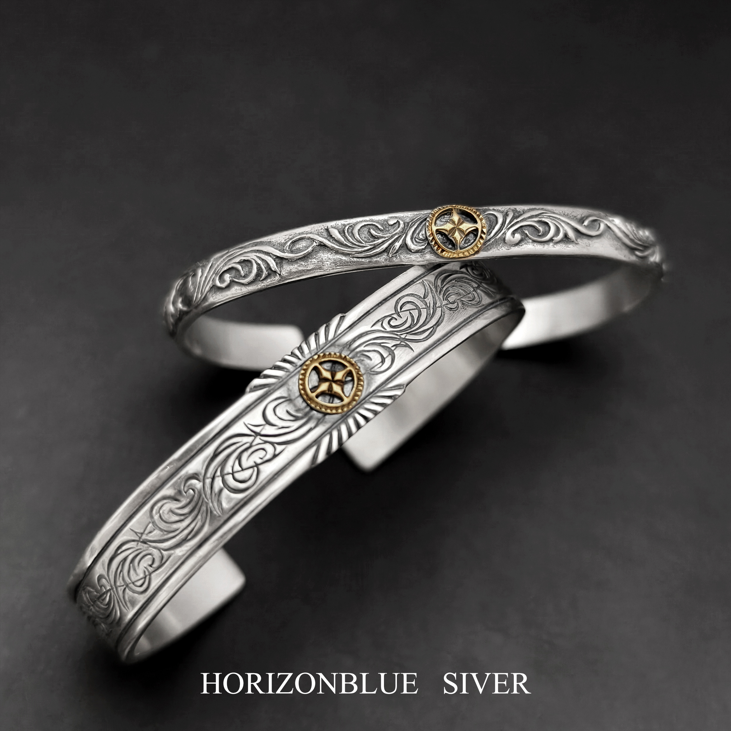 HORIZONBLUESIVER十字纹唐草手镯