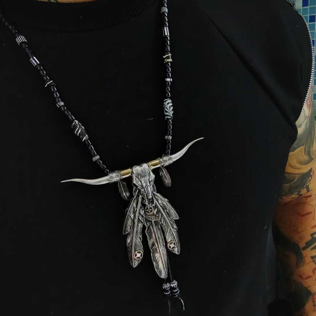 HORIZONBLUESIVER做旧牛角吊坠