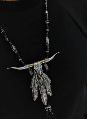 HORIZONBLUE SIVER牛角吊坠925纯银手工银饰民族风做旧复古重工