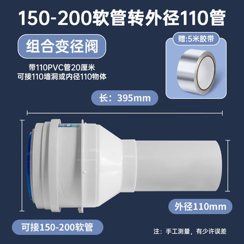 180/190/200管转110墙洞PVC管变径150/160变径大小头止逆阀防烟宝