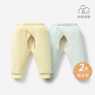 宝宝保暖裤 新生婴儿裤 子春秋冬初生0薄夹棉3月魔术贴按扣外穿棉裤
