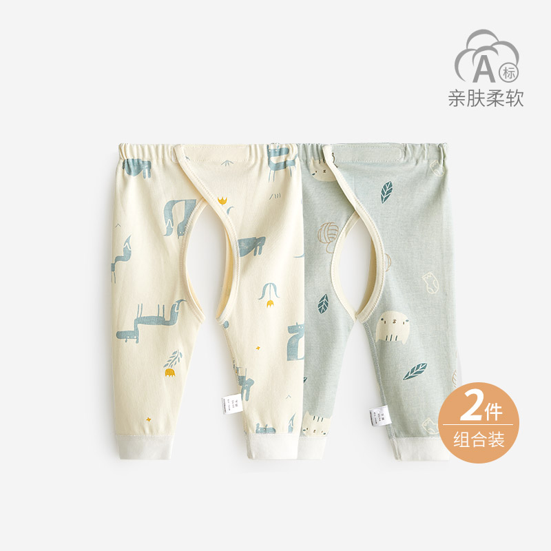 婴儿四季初生纯棉线魔术贴开裆裤