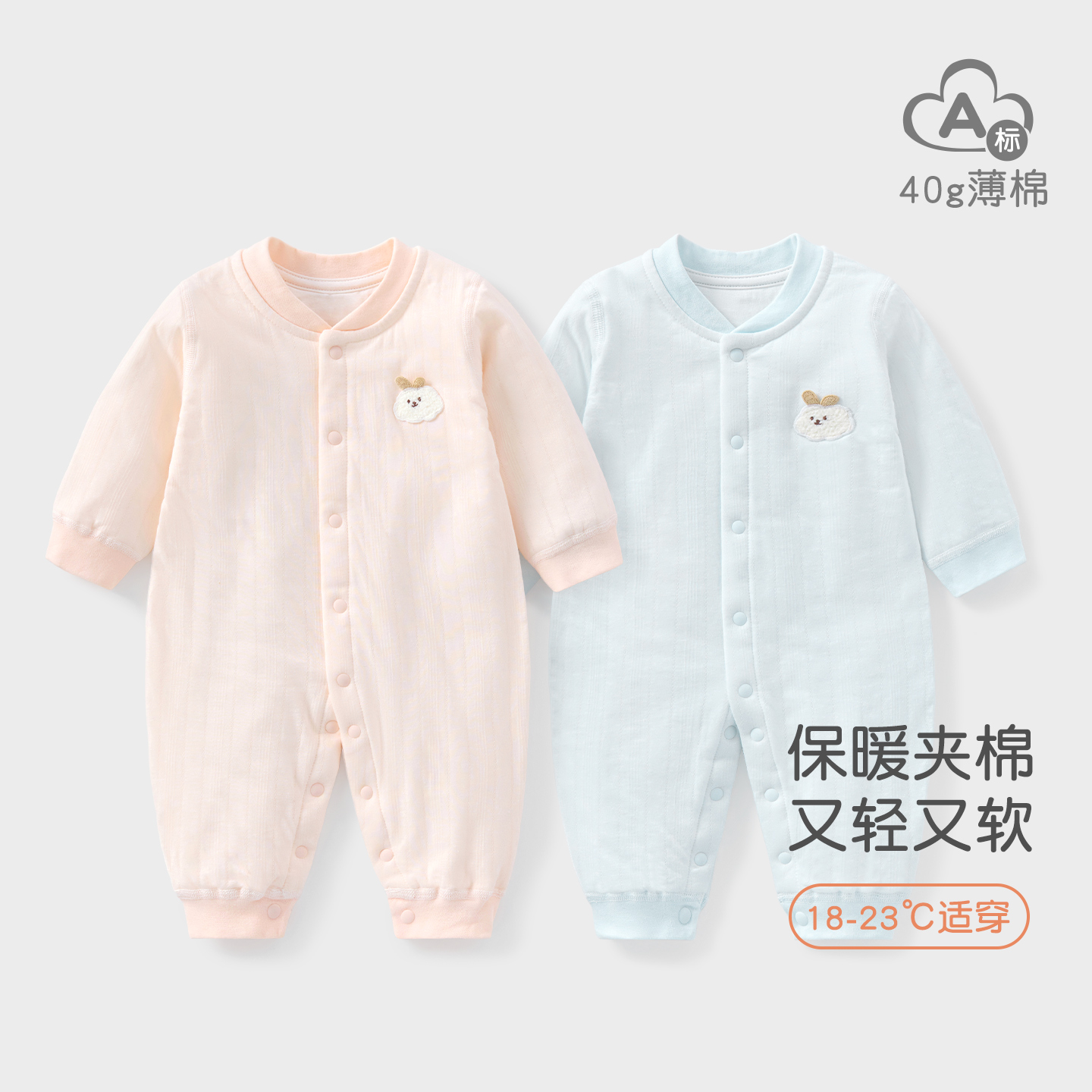 婴儿春秋冬薄夹棉保暖连体衣