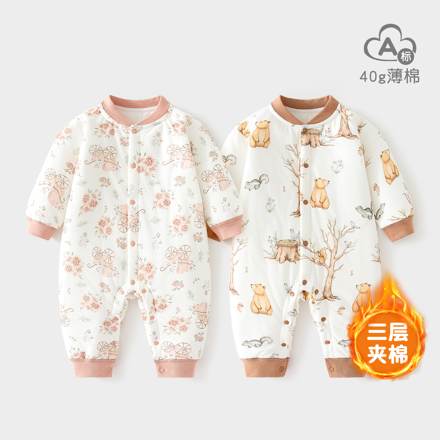 宝宝秋冬夹棉保暖连体衣