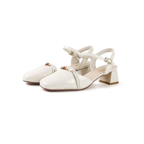 意尔康高跟一字夏季粗跟6251AR16255Y带女鞋2026纯色包头凉鞋新款