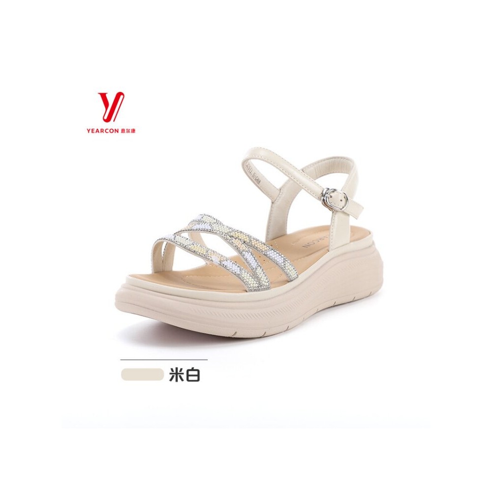 意尔康新款女鞋6364GL32709Y真皮带露趾夏季一字厚底2026凉鞋增高