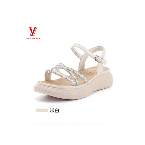 意尔康新款女鞋6364GL32709Y真皮带露趾夏季一字厚底2026凉鞋增高