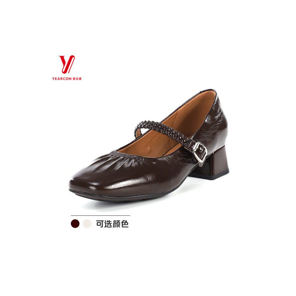 意尔康一字真皮新款女鞋带6251ZA48984Y玛丽春季年单鞋珍鞋2026扣