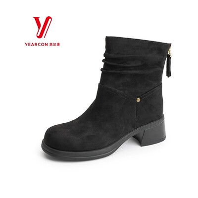 意尔康后新款跟拉链潮5762AM13701M靴子时尚女鞋粗2026春秋季百搭