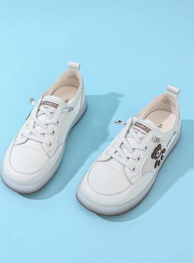 意尔康小白鞋女2024春季新款透气轻便舒适真皮一脚蹬潮19610