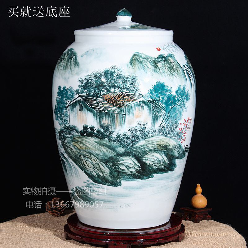 景德镇陶瓷带盖米缸100斤50斤手绘米缸酒缸油缸水缸储米罐泡菜缸