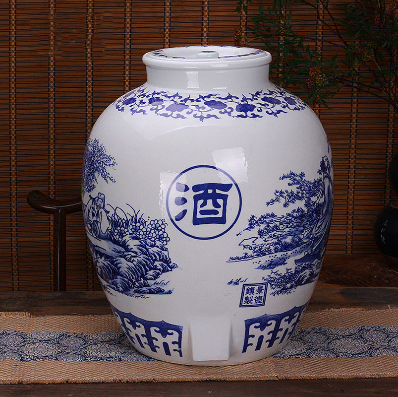 景德镇陶瓷酒坛100斤200斤150斤300斤装青花酒坛带密封水龙头酒桶