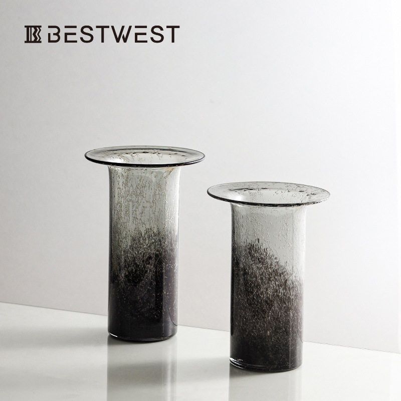 BESTWEST玻璃花瓶圆盘插花瓶网红