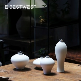 新中式 飾品花器 陶瓷花瓶擺件客廳插花素燒瓶宋代美學擺件餐桌軟裝