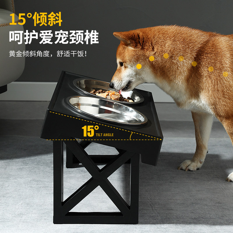 狗盆狗碗护颈大型犬饭盆慢食大号碗狗狗食盆喝水一体宠物双碗水盆