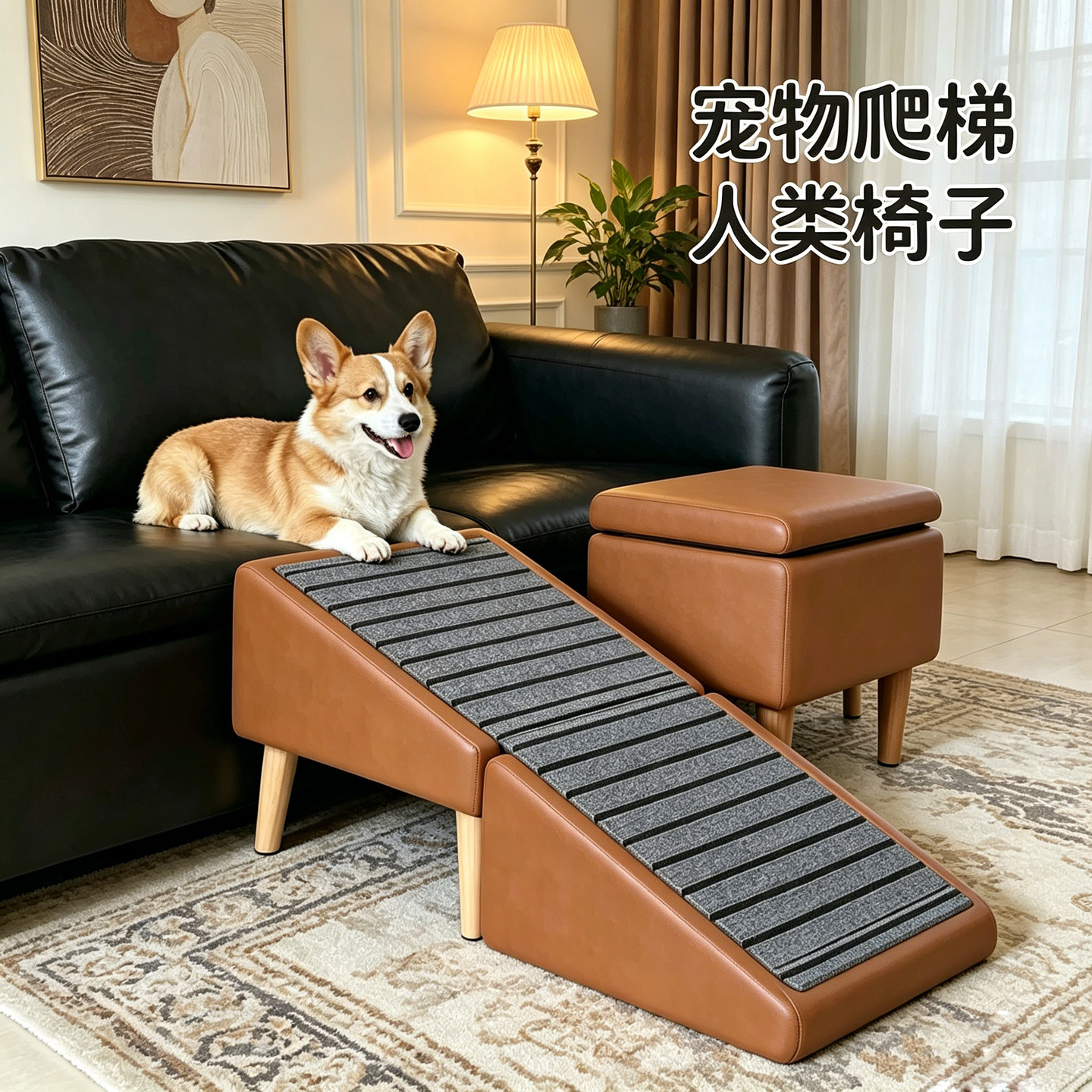狗狗楼梯防滑椅子小型犬宠物爬梯上床台阶老年犬斜坡折叠床边沙发