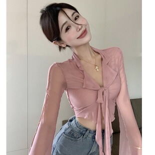 网红女主播服装甜美纯欲风气质法式上镜辣妹性感显胸大别致短上衣