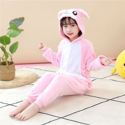 卡通可爱兔子连体睡衣女童法兰绒