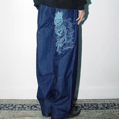 复古美潮龙年刺绣限定宽松牛仔裤