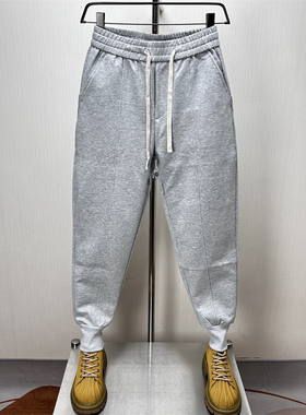 2024男士韩版潮流纯色束脚休闲裤春秋哈伦卫裤青年九分灰色运动裤