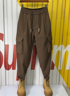 工装裤男士2024春季新款束脚宽松休闲裤潮流大兜九分裤潮牌哈伦裤