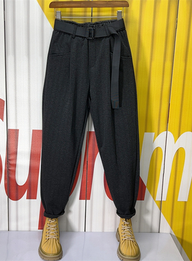 秋冬新款加厚宽松大档哈伦裤男士发型师休闲西裤条纹褶皱设计男裤