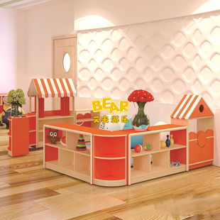 邦乐城堡造型组合柜幼儿园彩色木偶台手偶柜圆弧转角组合柜分区柜