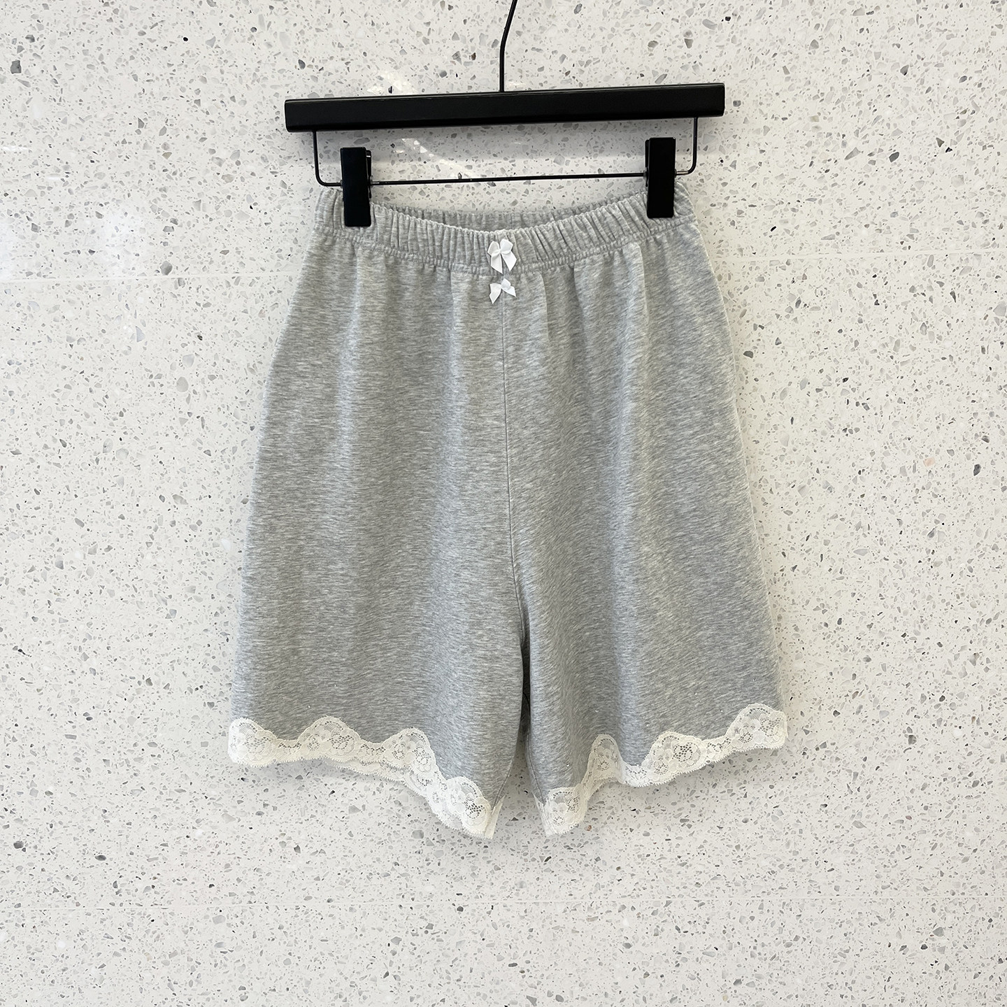 通勤风高腰蝴蝶结装饰阔腿裤短裤女裤蕾丝边裤脚宽松休闲裤