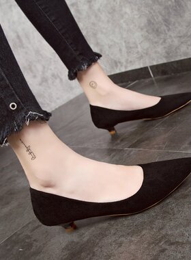 高跟鞋春季2021新款女秋百搭细跟低跟2-3cm黑色工作职场单鞋面试