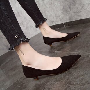 3cm黑色工作职场单鞋 高跟鞋 女秋百搭细跟低跟2 2021新款 面试 春季