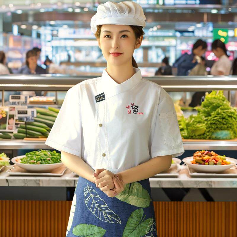 餐饮厨师工作服短袖男夏季透气米其林西餐厅后厨厨房工衣定制长袖