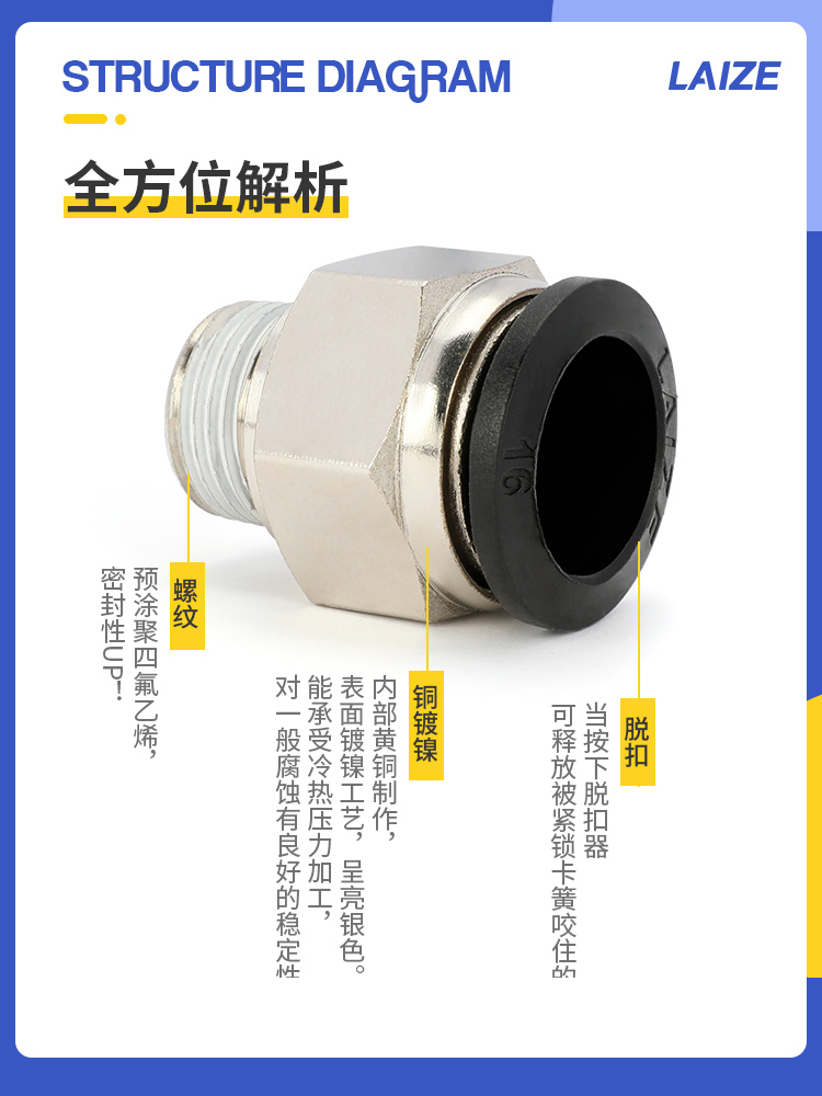 Laizer pneumatic quick connector, tracheal quick plug-in, straight-through PC8-02 element, pl6 air pump, air compressor, 4 throttle valve, M5