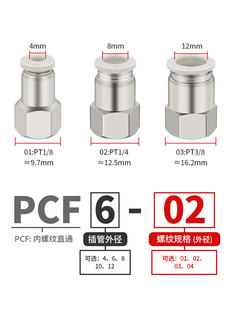 0312 0210 莱泽气动气管快速接头快接快插内螺纹直通PCF6