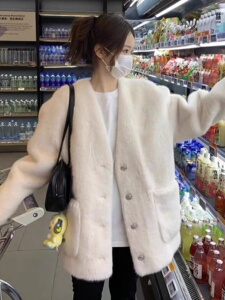 小香风水貂皮草外套女冬季显瘦皮毛一体貂皮毛毛大衣
