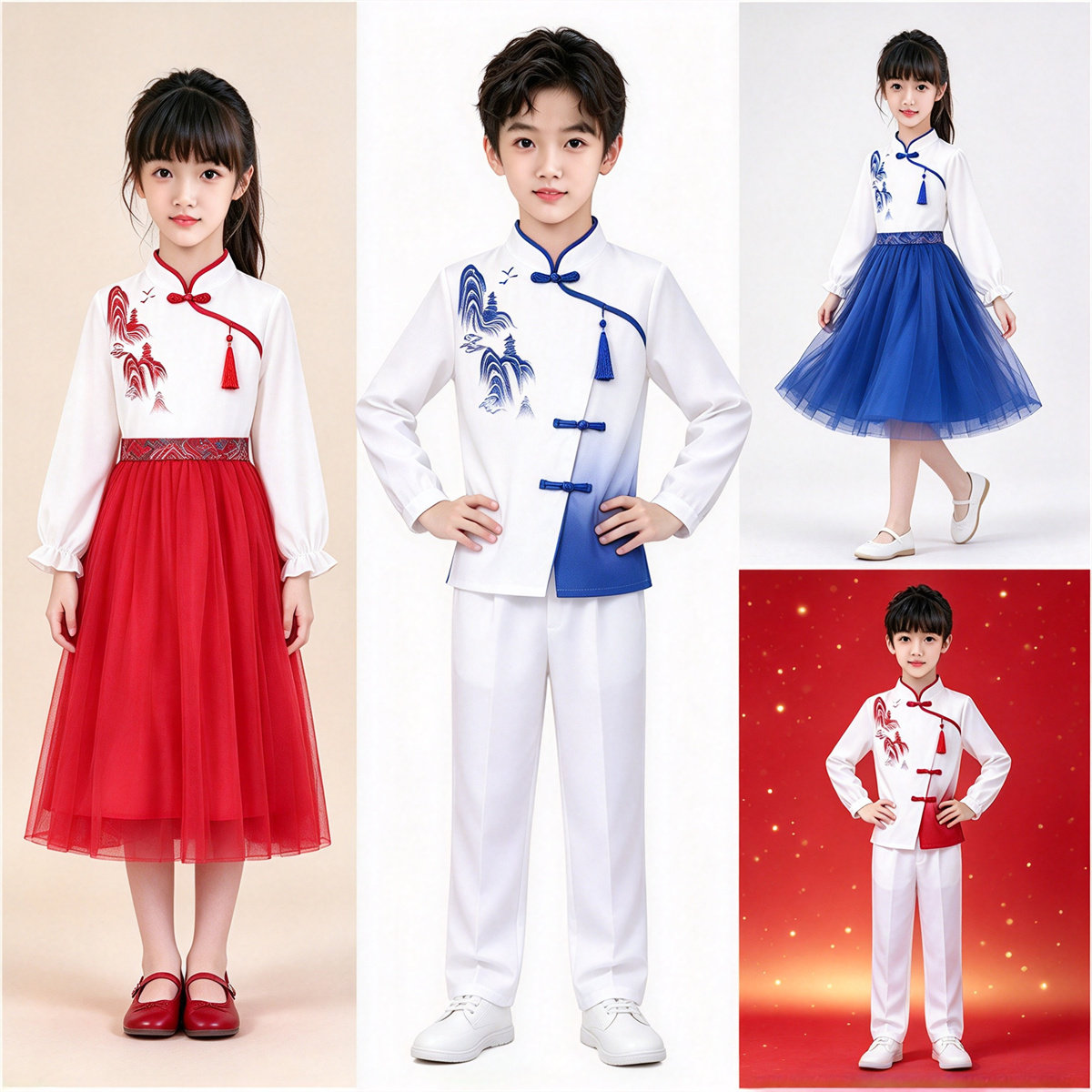 儿童合唱演出服中国风小学生合唱团红色爱国表演服舞台装歌唱祖国