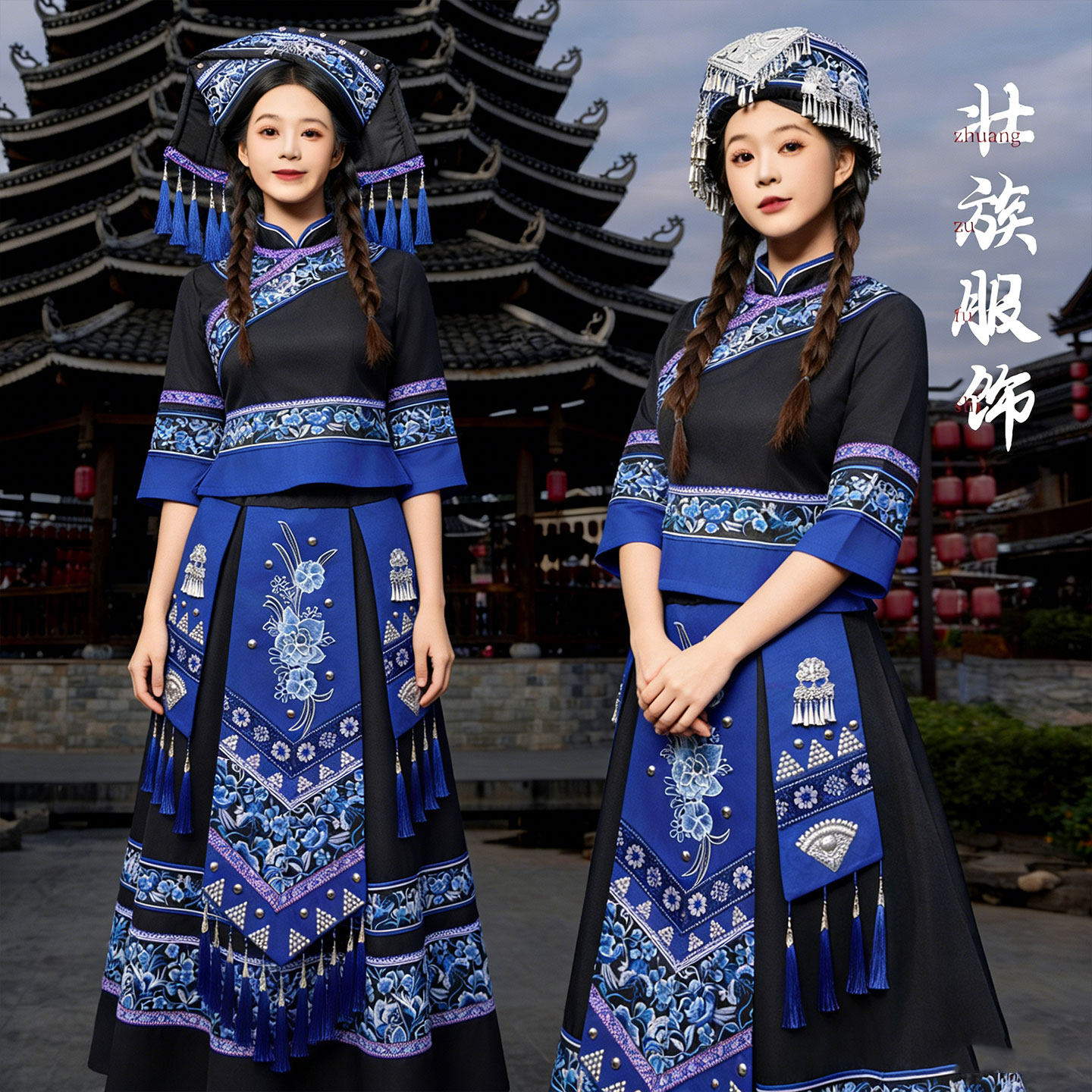 壮族刺绣长裙舞台演出服