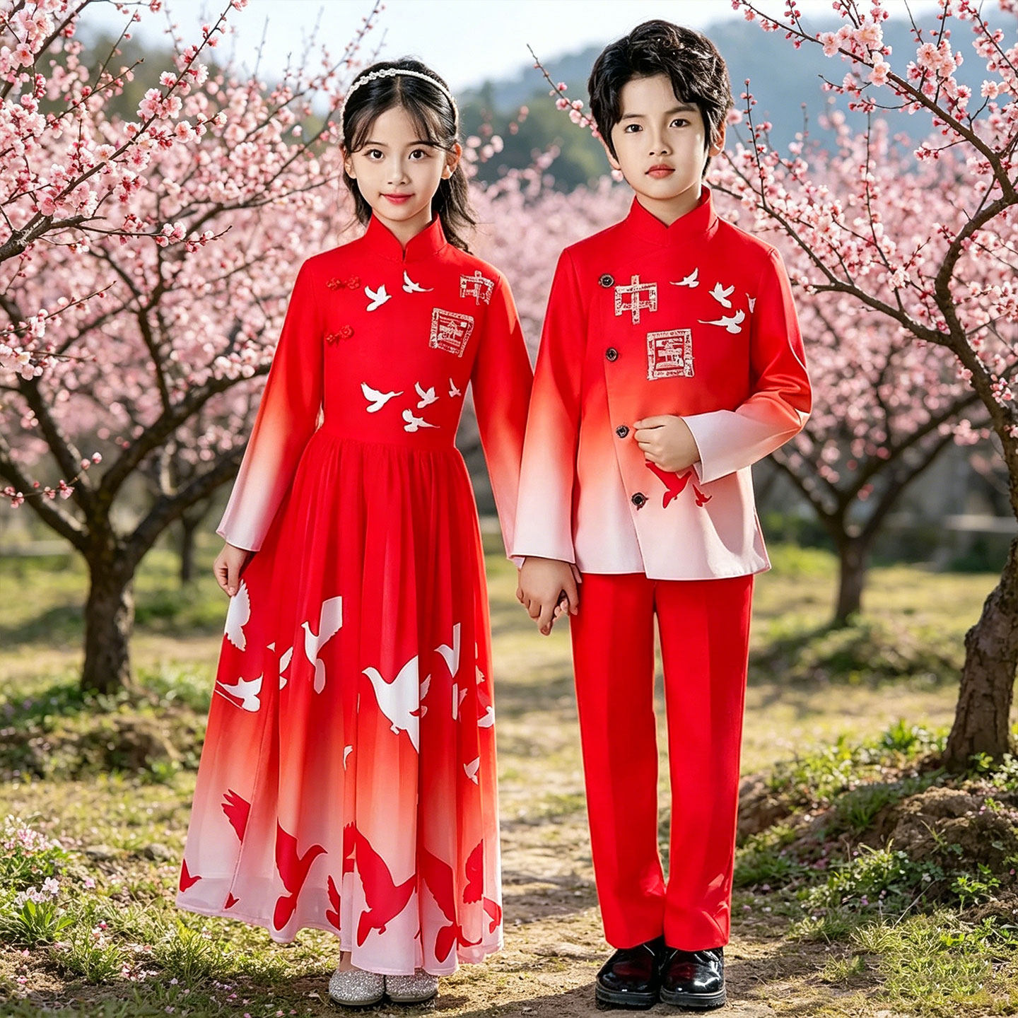 铁血忠魂护中华合唱服男女童汉服中国风街舞服装儿童演出服珊瑚颂