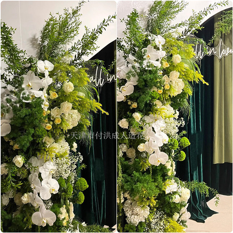 地排花森系婚庆仿真花材白绿色系婚礼布置假花婚车头花小香风绢花