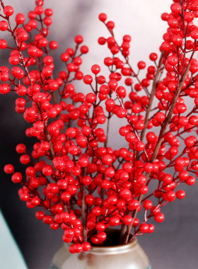 发财果红果仿真尤加利冬青果年宵花家居装饰摆件红浆果仿真花