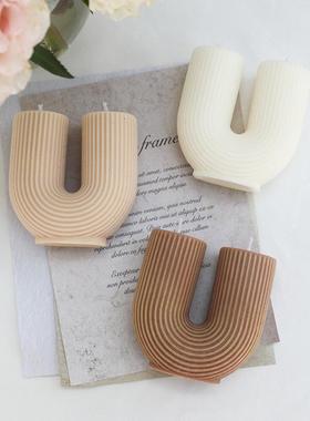 ins法式U型香薰蜡烛现代风条纹