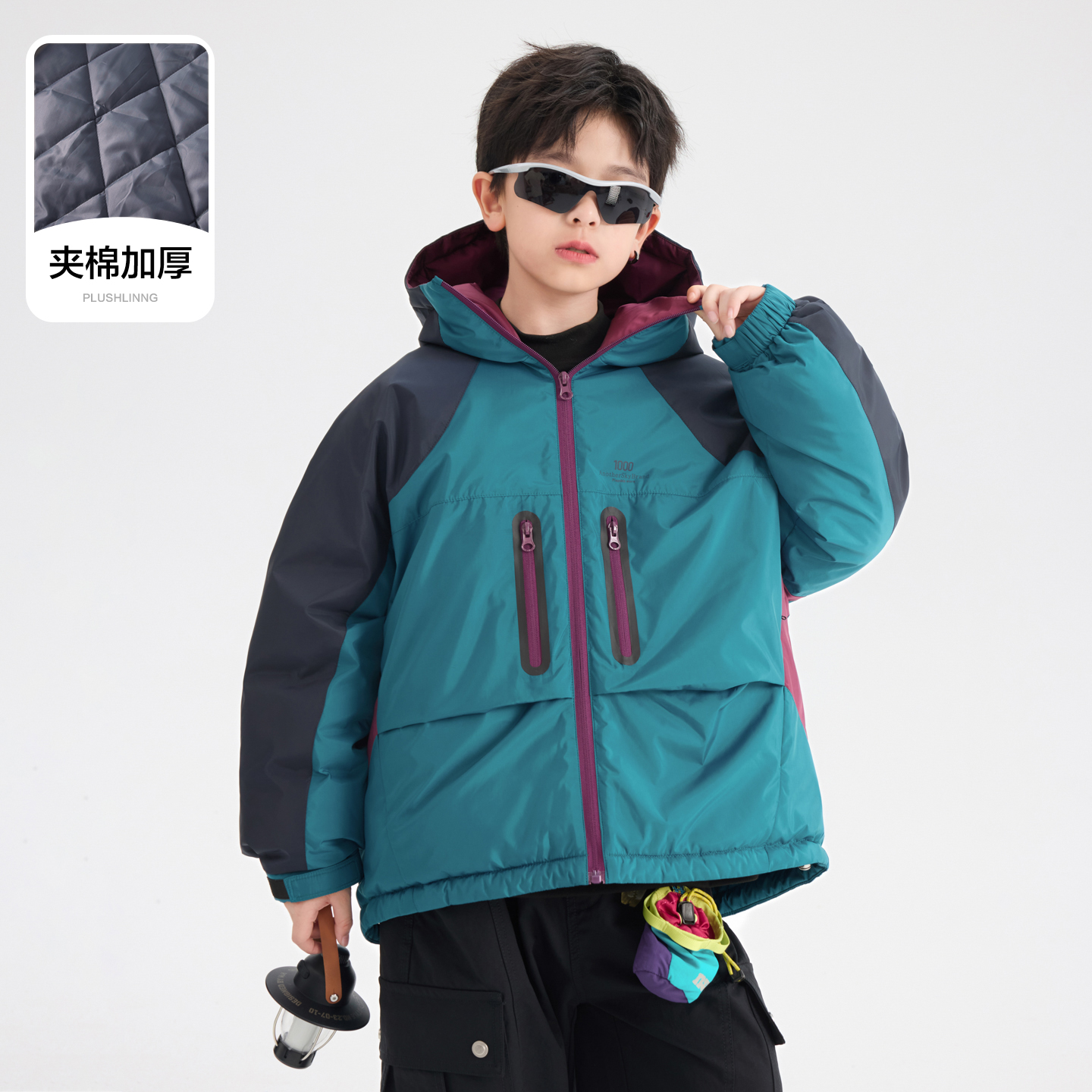 男童加厚冲锋衣外套2025冬季新款加绒棉服中大童户外防水连帽上衣