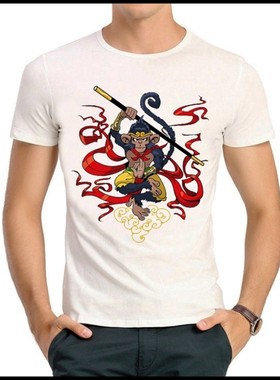 Monkey King T-shirt 白色短袖 美猴王 T恤 欧美潮流 T恤衫 男女