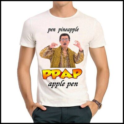 PPAP T-shirt 日本超火 苹果 笔 菠萝 T恤 欧美潮流 T恤 PPAP T恤